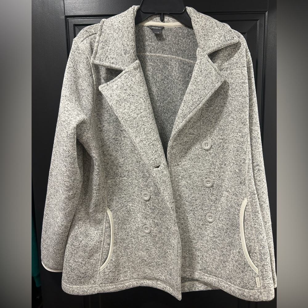 Eddie Bauer Heather Gray Full Button Up Knit Jacket